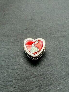 Pandora Kisses Chocolate Red Enamel Heart Charm Sterling Silver Jewelry